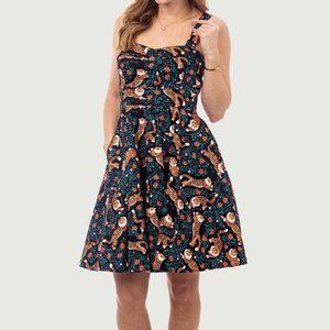 Eva Rose Floral Tiger Print Pinup Fit & Flare Dress With Pockets